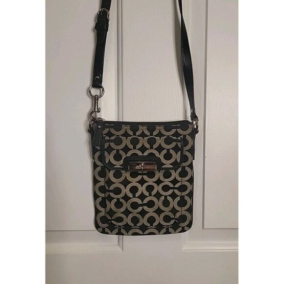 Coach Handbags - COACH Signature Kristen Canvas Black Gray Crossbody Handbag Silver Hardware